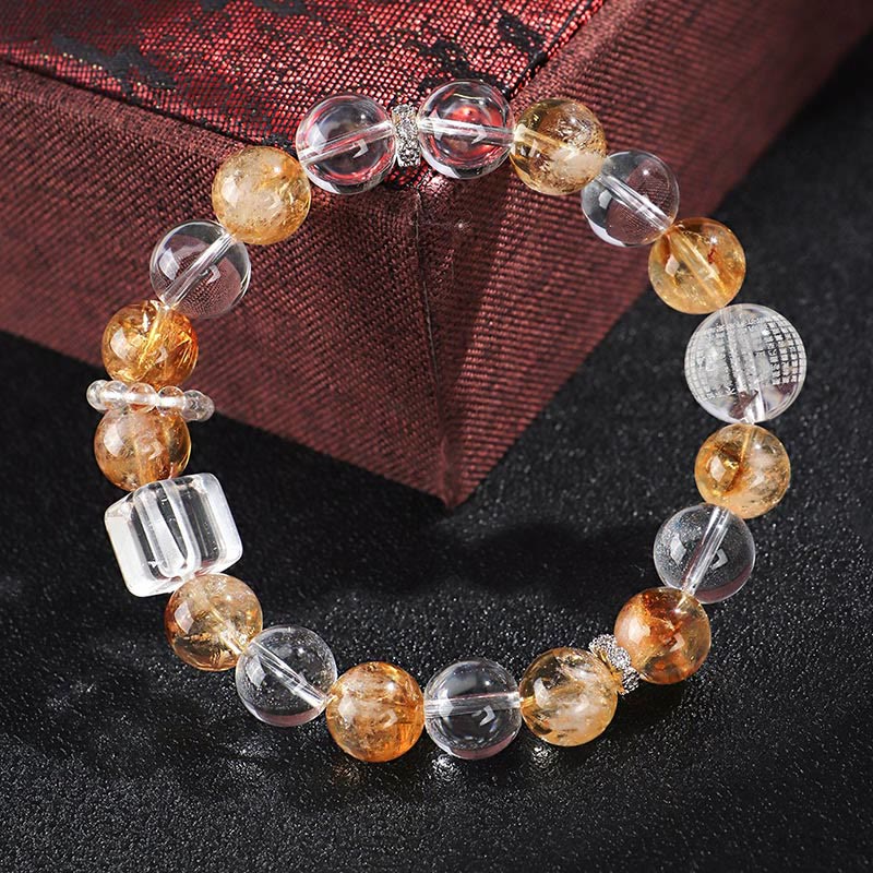 Mythstone Natural Citrine Pearl Topaz White Crystal Protection Bracelet