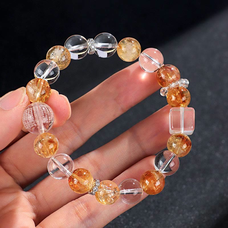 Mythstone Natural Citrine Pearl Topaz White Crystal Protection Bracelet