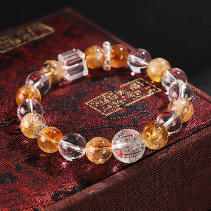 Mythstone Natural Citrine Pearl Topaz White Crystal Protection Bracelet