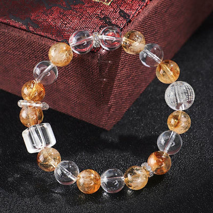 Mythstone Natural Citrine Pearl Topaz White Crystal Protection Bracelet