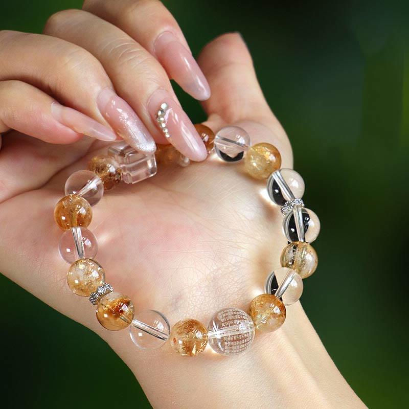 Mythstone Natural Citrine Pearl Topaz White Crystal Protection Bracelet