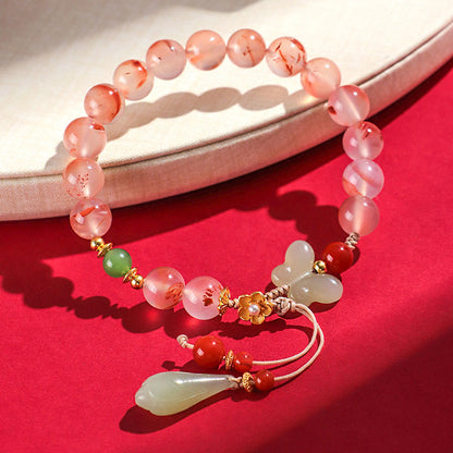 Mythstone South Red Agate Butterfly Orchid Hetian Jade Luck Bracelet