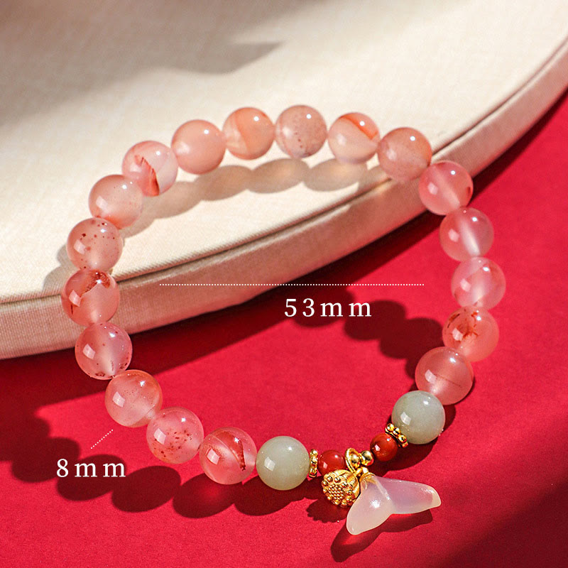 Mythstone South Red Agate Butterfly Orchid Hetian Jade Luck Bracelet