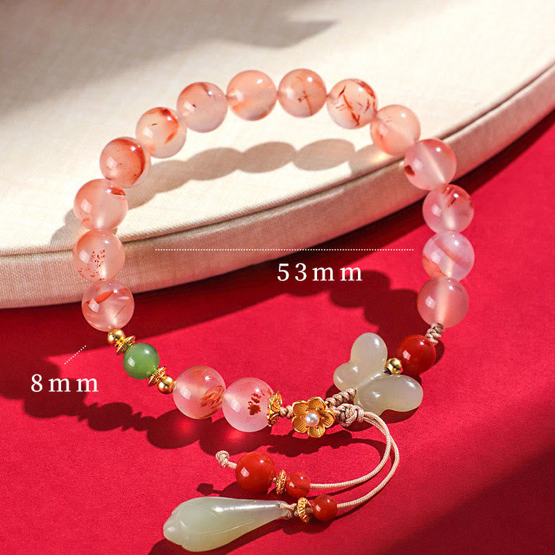 Mythstone South Red Agate Butterfly Orchid Hetian Jade Luck Bracelet