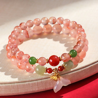 Mythstone South Red Agate Butterfly Orchid Hetian Jade Luck Bracelet