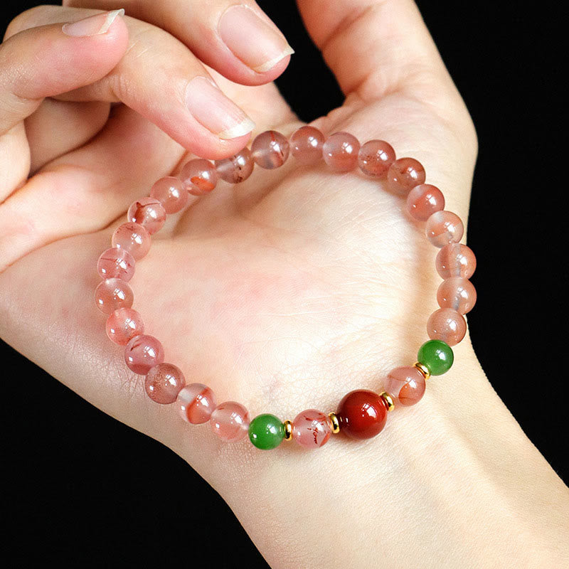 Mythstone South Red Agate Butterfly Orchid Hetian Jade Luck Bracelet