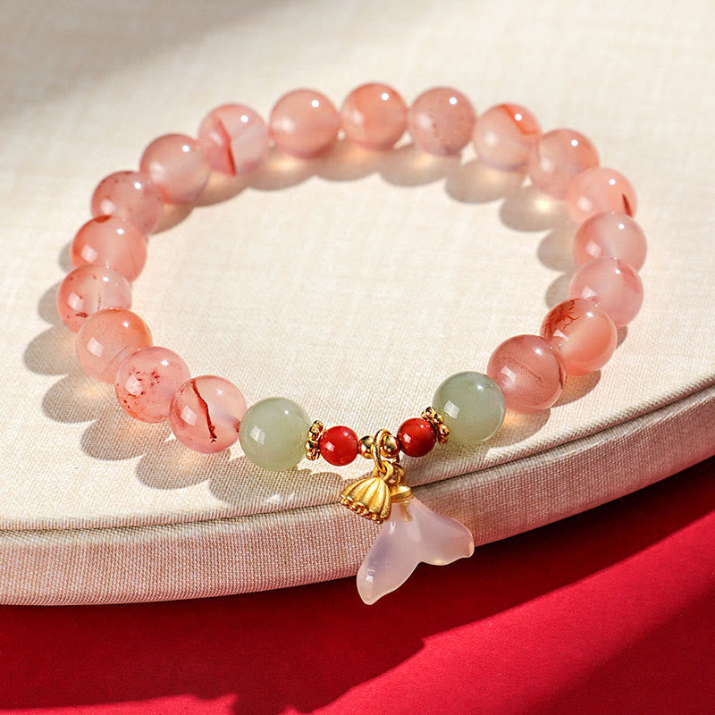 Mythstone South Red Agate Butterfly Orchid Hetian Jade Luck Bracelet