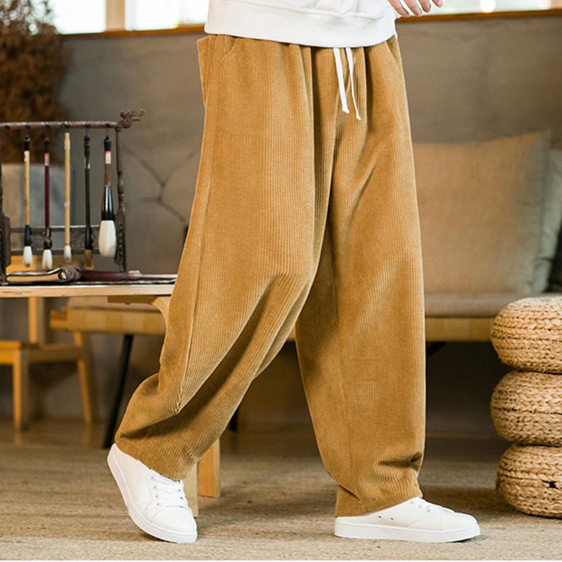 Pantalones harén de pana con cordón y bolsillos para otoño e invierno de Mythstone para hombre 