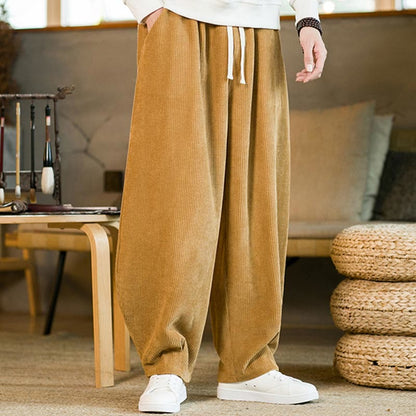 Pantalones harén de pana con cordón y bolsillos para otoño e invierno de Mythstone para hombre 