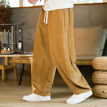 Pantalones harén de pana con cordón y bolsillos para otoño e invierno de Mythstone para hombre 