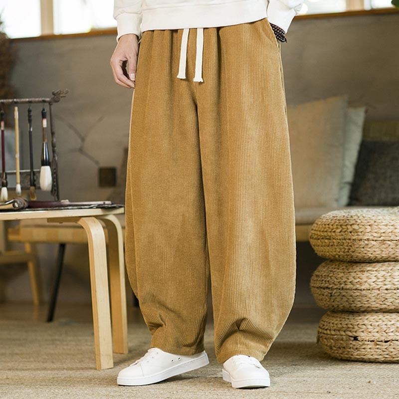 Pantalones harén de pana con cordón y bolsillos para otoño e invierno de Mythstone para hombre 