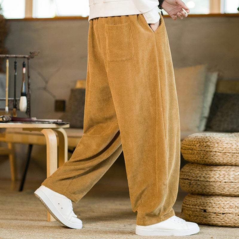 Pantalones harén de pana con cordón y bolsillos para otoño e invierno de Mythstone para hombre 