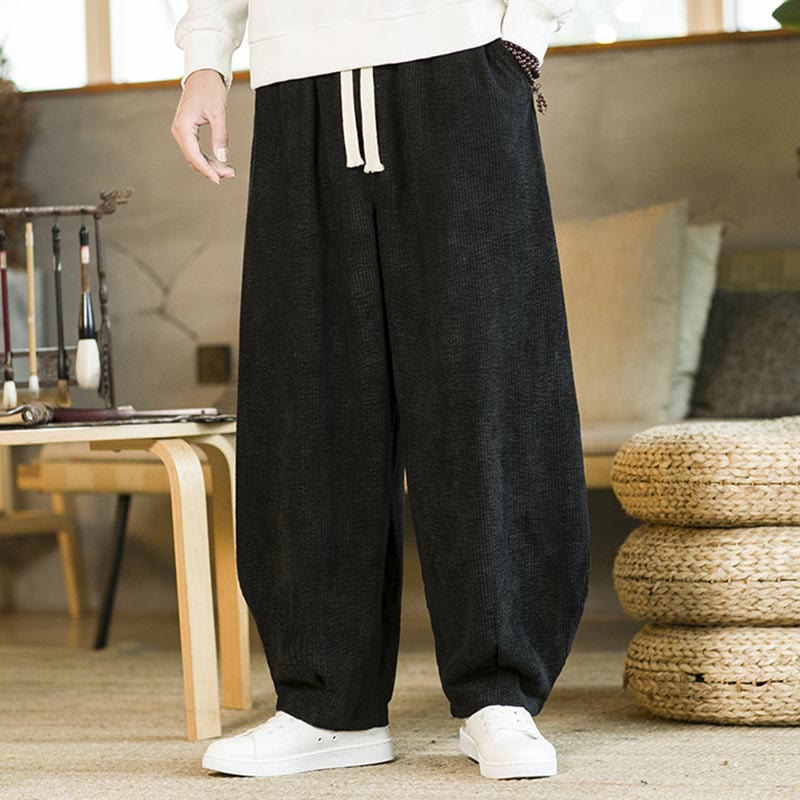 Pantalones harén de pana con cordón y bolsillos para otoño e invierno de Mythstone para hombre 