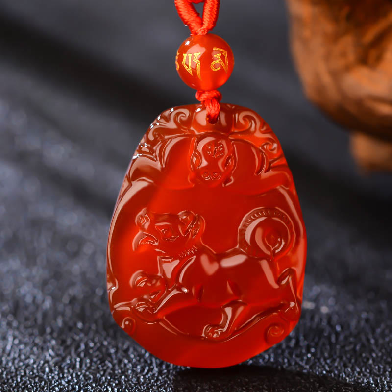 Mythstone Chinese Zodiac Red Agate Calm Necklace Pendant