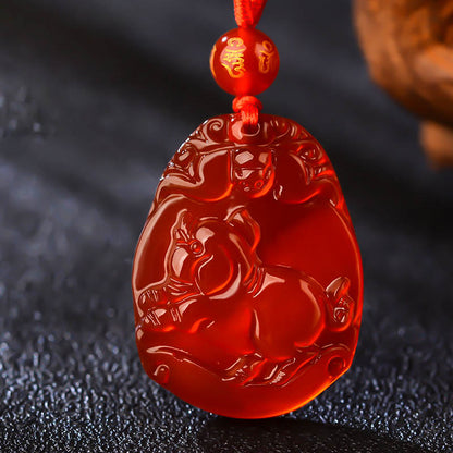 Mythstone Chinese Zodiac Red Agate Calm Necklace Pendant