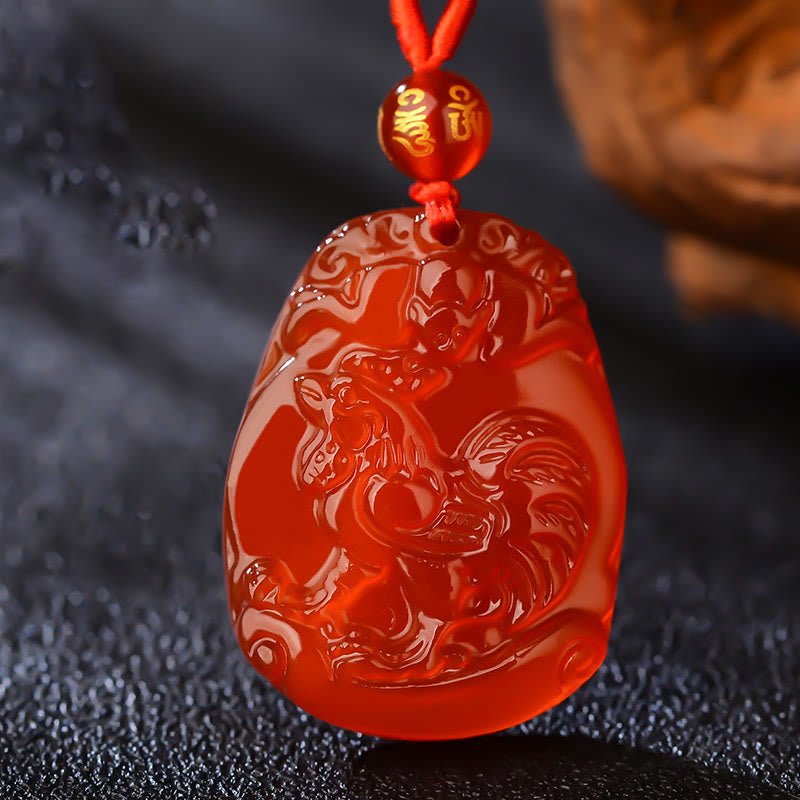 Mythstone Chinese Zodiac Red Agate Calm Necklace Pendant