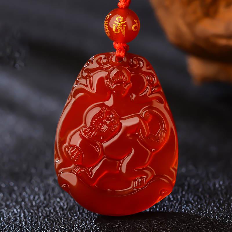 Mythstone Chinese Zodiac Red Agate Calm Necklace Pendant