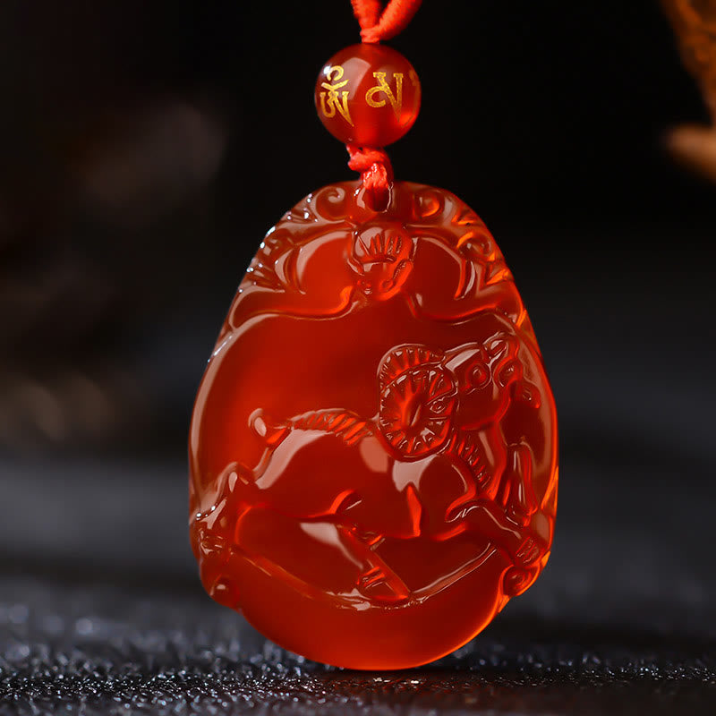 Mythstone Chinese Zodiac Red Agate Calm Necklace Pendant