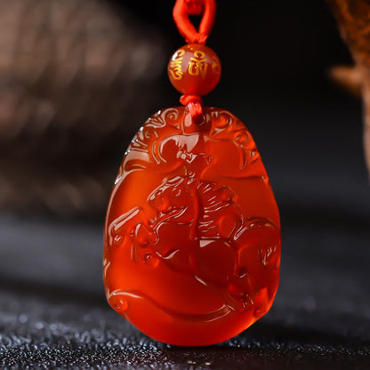 Mythstone Chinese Zodiac Red Agate Calm Necklace Pendant