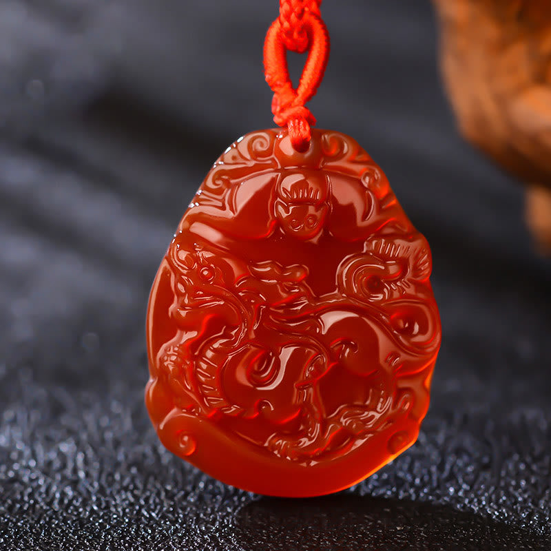 Mythstone Chinese Zodiac Red Agate Calm Necklace Pendant