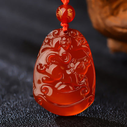 Mythstone Chinese Zodiac Red Agate Calm Necklace Pendant