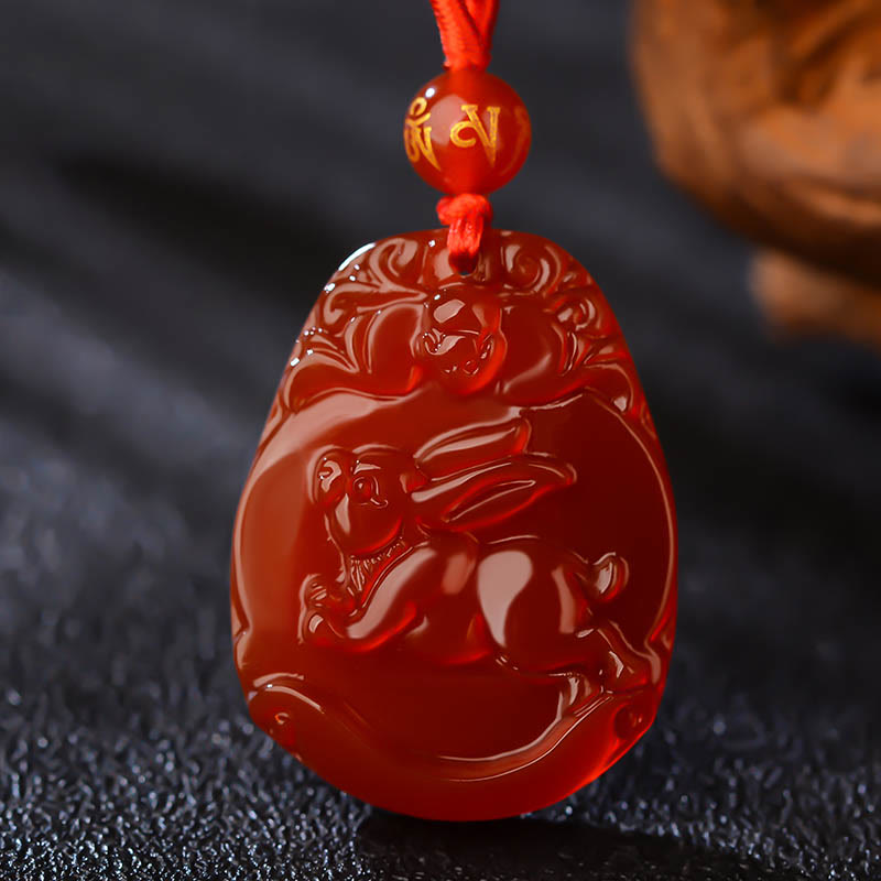 Mythstone Chinese Zodiac Red Agate Calm Necklace Pendant