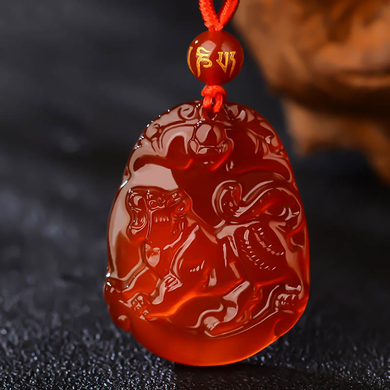 Mythstone Chinese Zodiac Red Agate Calm Necklace Pendant