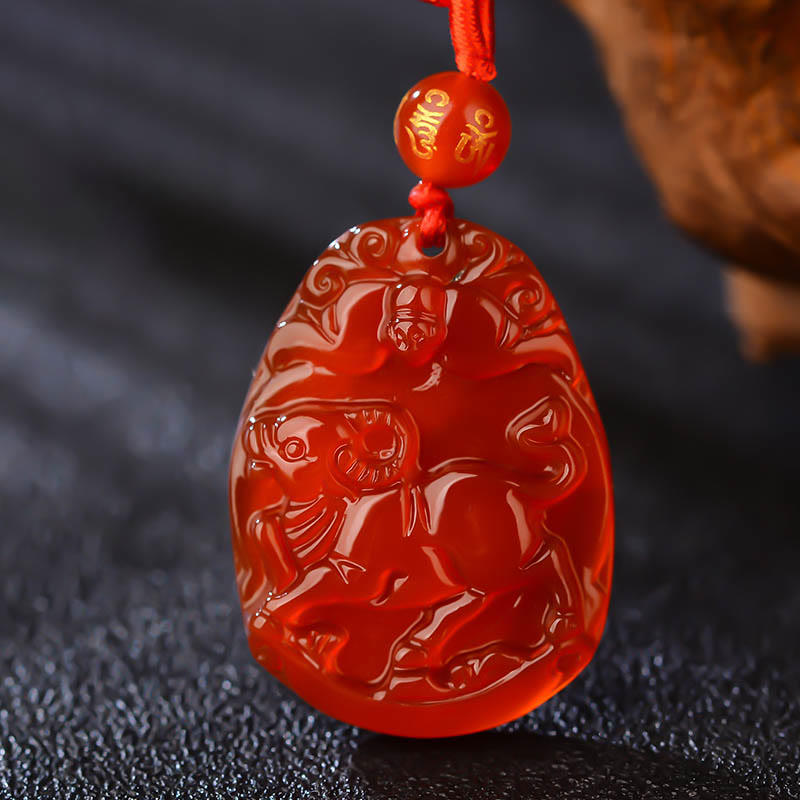 Mythstone Chinese Zodiac Red Agate Calm Necklace Pendant