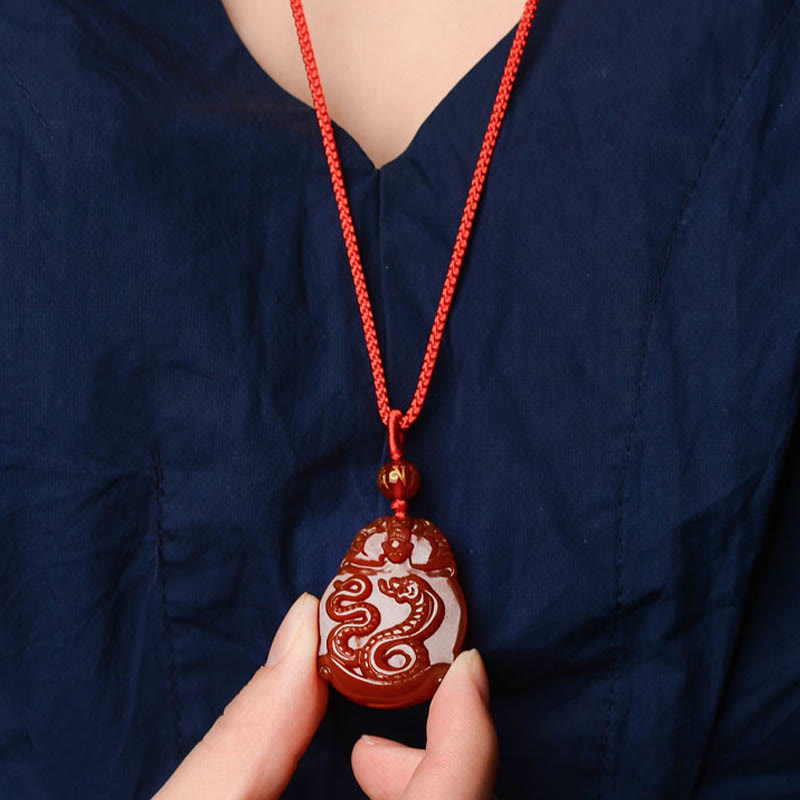 Mythstone Chinese Zodiac Red Agate Calm Necklace Pendant