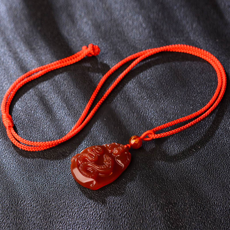 Mythstone Chinese Zodiac Red Agate Calm Necklace Pendant