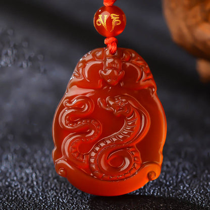 Mythstone Chinese Zodiac Red Agate Calm Necklace Pendant