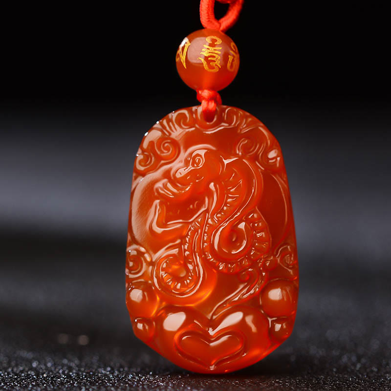 Mythstone Chinese Zodiac Red Agate Luck Necklace Pendant