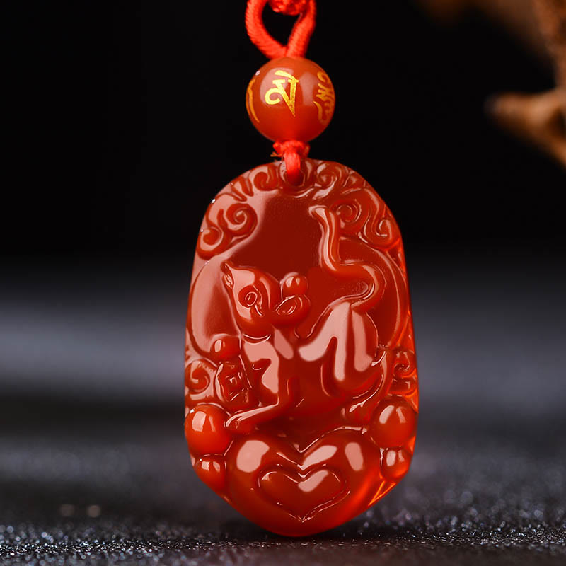 Mythstone Chinese Zodiac Red Agate Luck Necklace Pendant