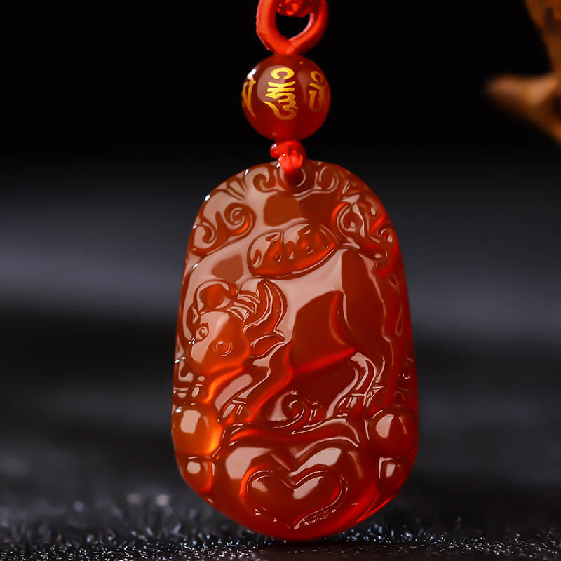 Mythstone Chinese Zodiac Red Agate Luck Necklace Pendant