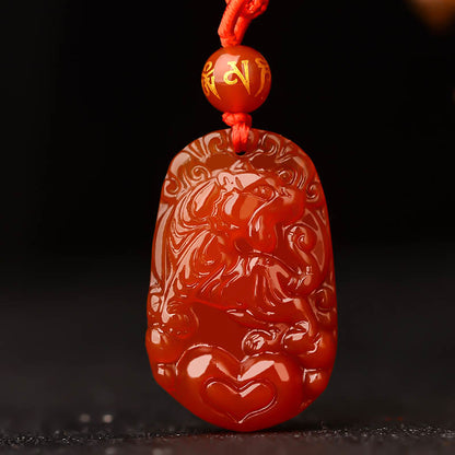 Mythstone Chinese Zodiac Red Agate Luck Necklace Pendant