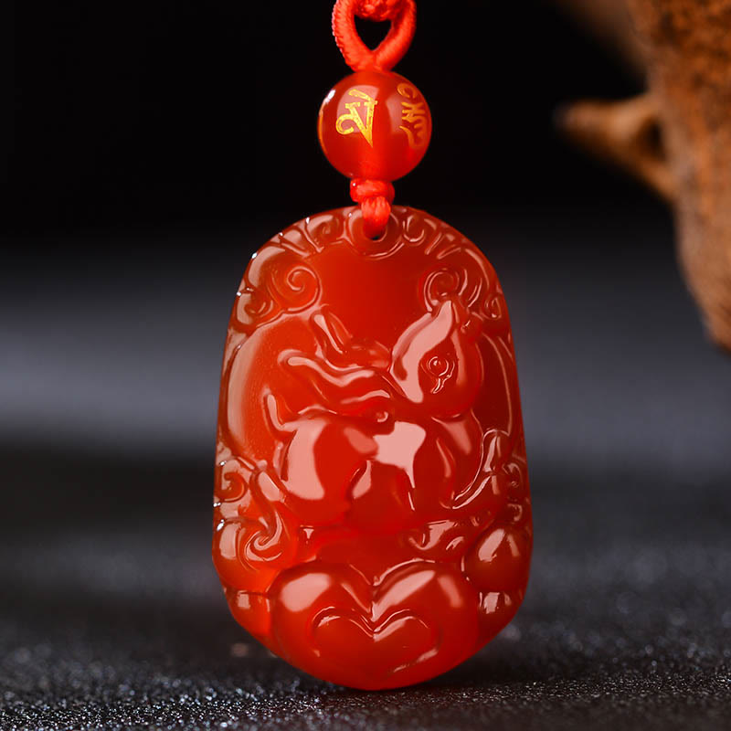 Mythstone Chinese Zodiac Red Agate Luck Necklace Pendant