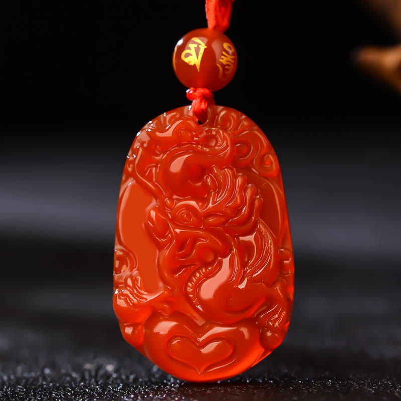 Mythstone Chinese Zodiac Red Agate Luck Necklace Pendant