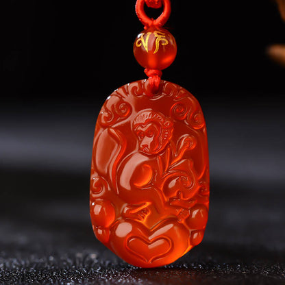 Mythstone Chinese Zodiac Red Agate Luck Necklace Pendant