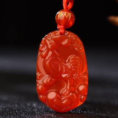 Mythstone Chinese Zodiac Red Agate Luck Necklace Pendant