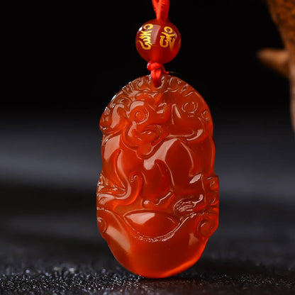 Mythstone Chinese Zodiac Red Agate Luck Necklace Pendant