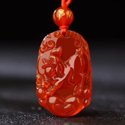 Mythstone Chinese Zodiac Red Agate Luck Necklace Pendant