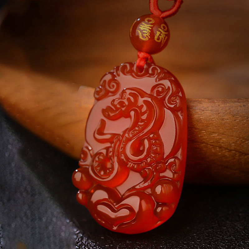 Mythstone Chinese Zodiac Red Agate Luck Necklace Pendant