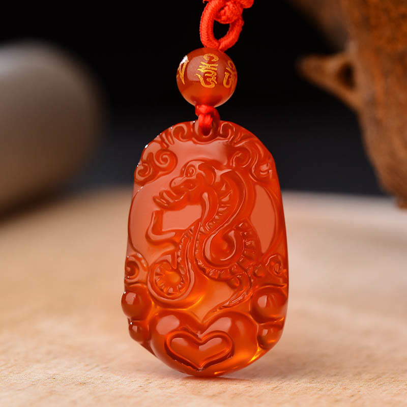 Mythstone Chinese Zodiac Red Agate Luck Necklace Pendant