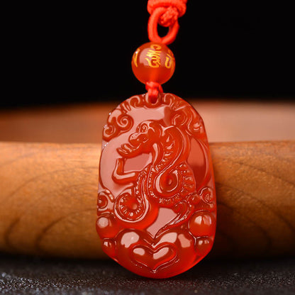 Mythstone Chinese Zodiac Red Agate Luck Necklace Pendant