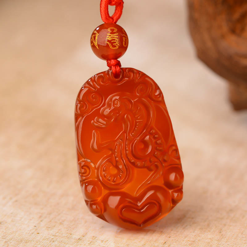 Mythstone Chinese Zodiac Red Agate Luck Necklace Pendant