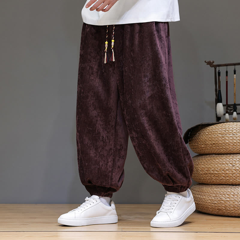 Mythstone Fall Winter Men's Drawstring Chenille Harem Pants With Pockets