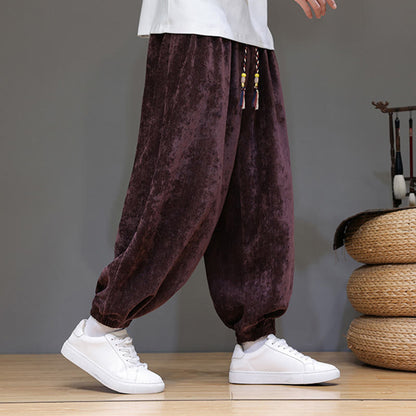 Mythstone Fall Winter Men's Drawstring Chenille Harem Pants With Pockets