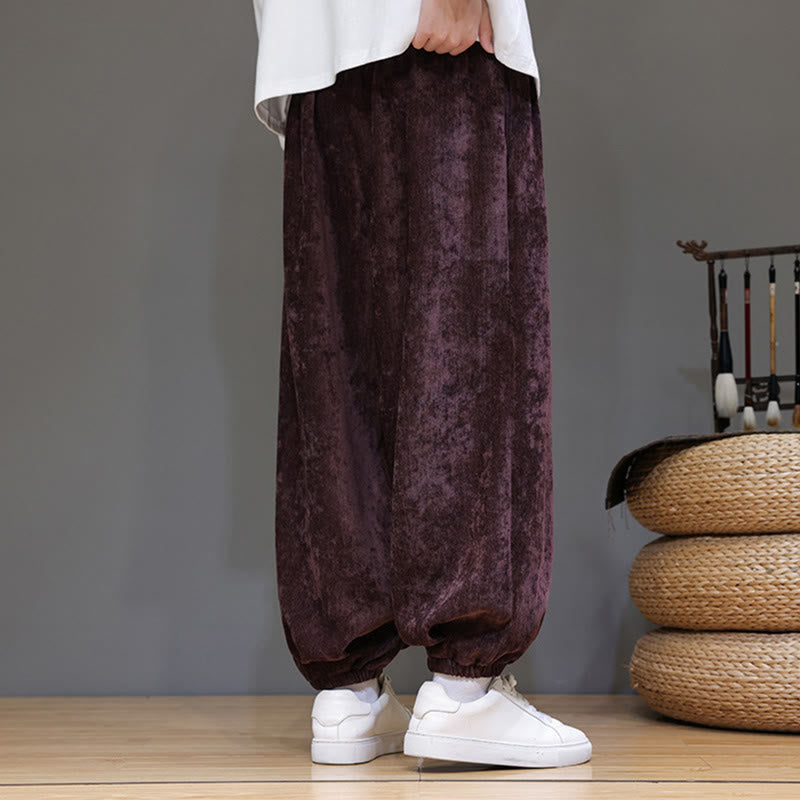 Mythstone Fall Winter Men's Drawstring Chenille Harem Pants With Pockets