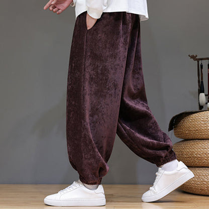 Mythstone Fall Winter Men's Drawstring Chenille Harem Pants With Pockets