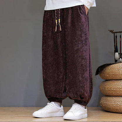 Mythstone Fall Winter Men's Drawstring Chenille Harem Pants With Pockets